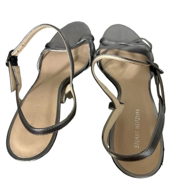 Stuart Weitzman Sandal Starla 105 Size 10 Ankle Strap Evening Party Silver Grey - Picture 6 of 10
